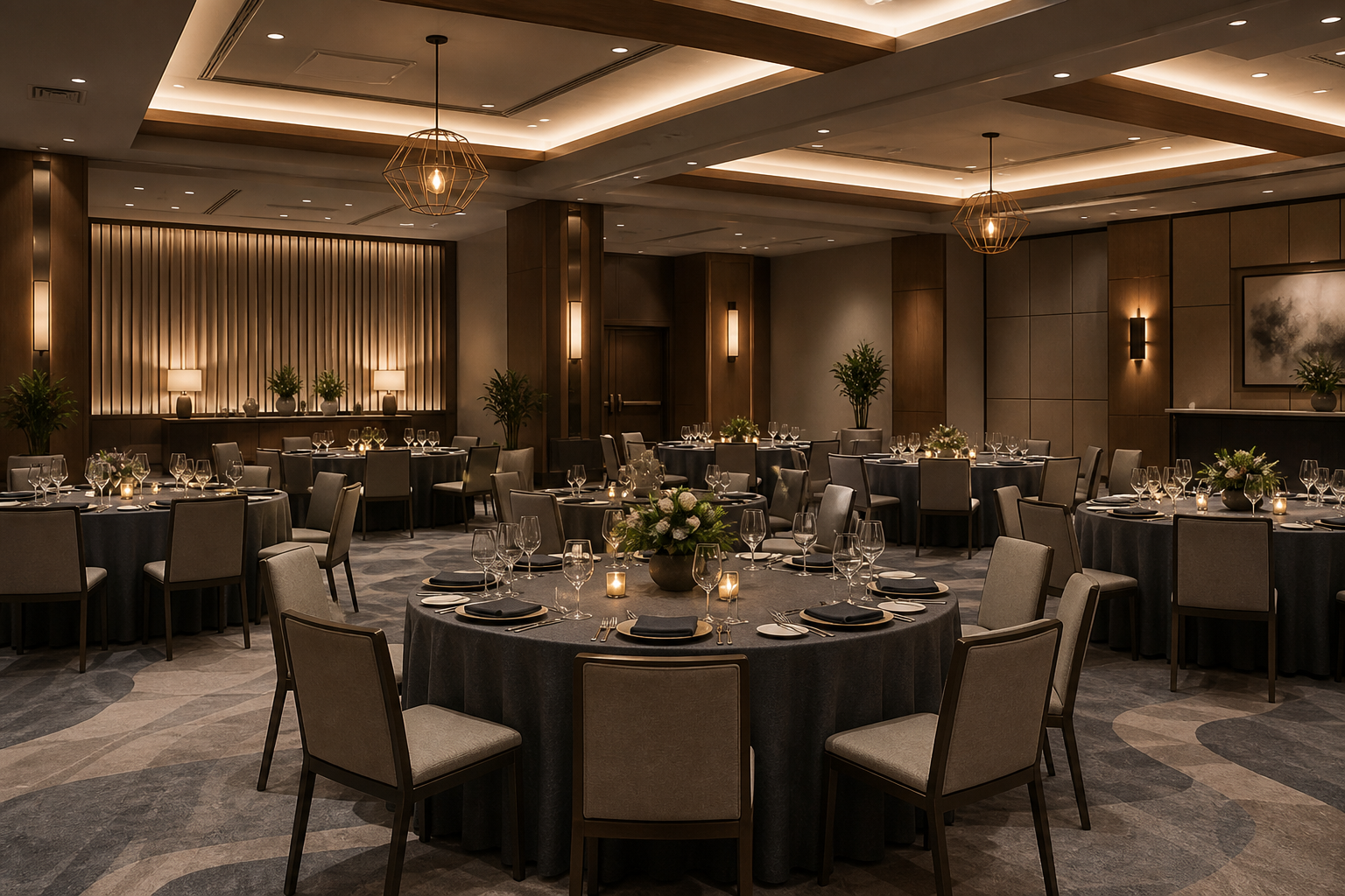 Ballroom configured for a hosted event